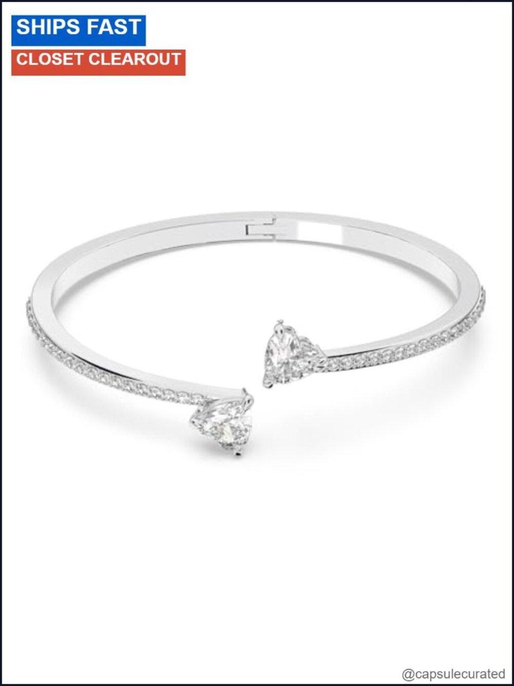 Swarovski Crystal Heart Bangle Bracelet Rhodium Finish